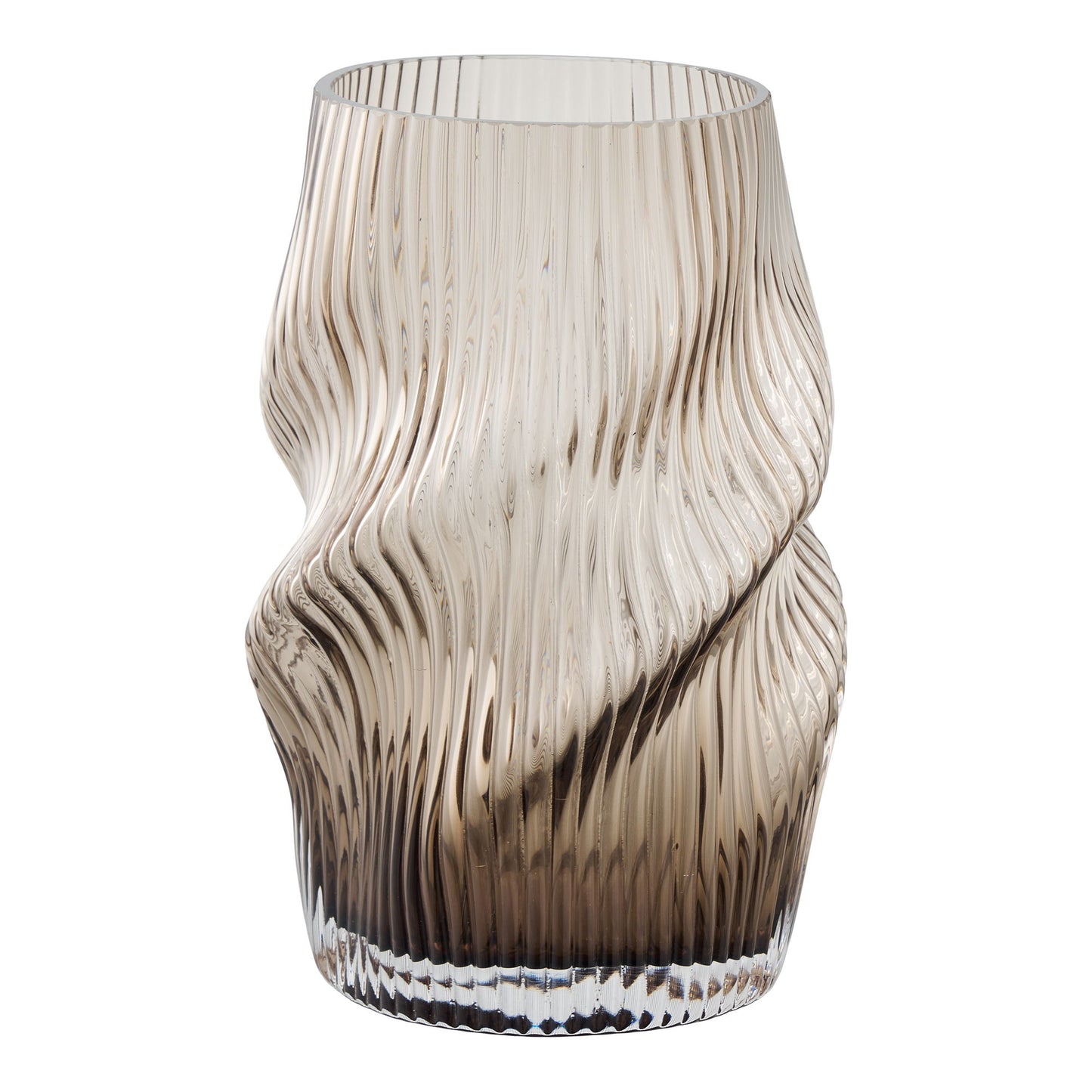 Bruin gerookte Lykke vaas - mondgeblazen met twist