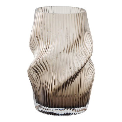 Bruin gerookte Lykke vaas - mondgeblazen met twist