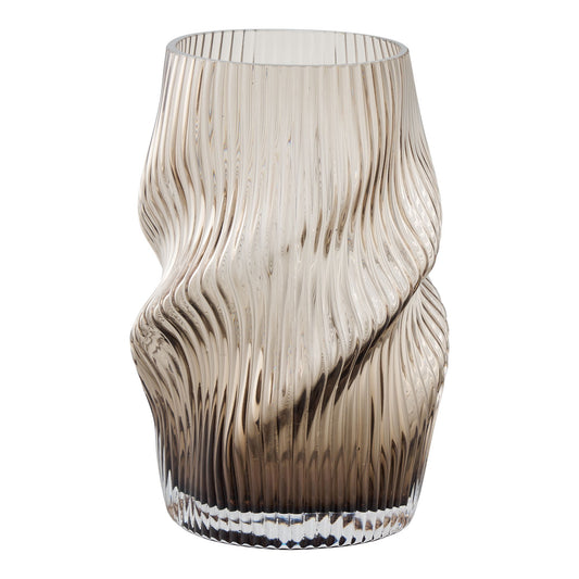 Bruin gerookte Lykke vaas - mondgeblazen met twist