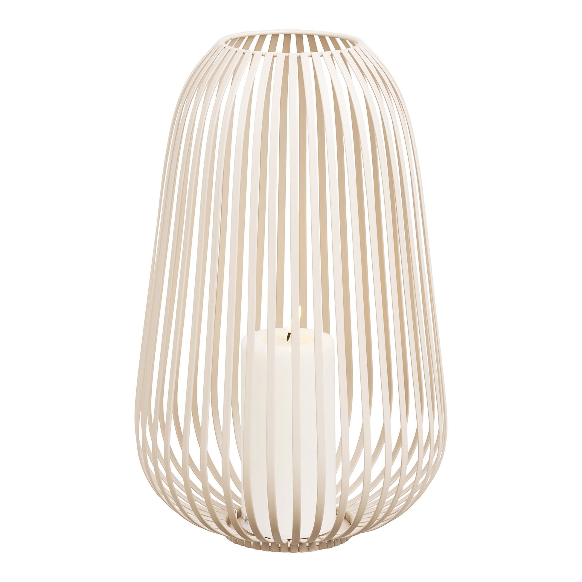 Stoense lantaarn - hoog model met kaars in beige metaal
