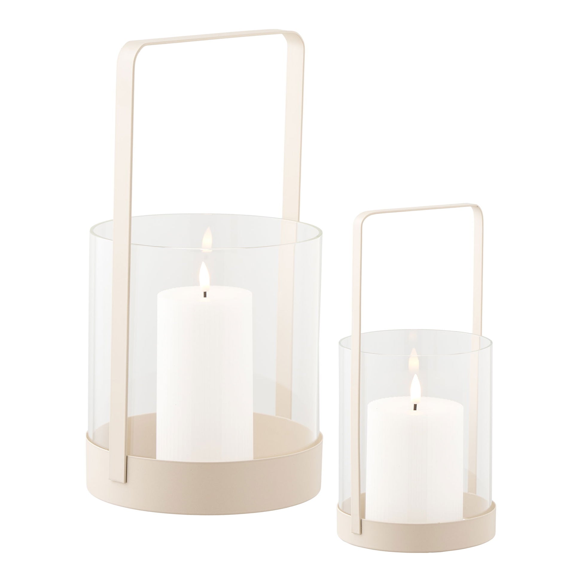 Windlicht set met brandende kaarsen