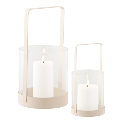 Windlicht set met brandende kaarsen