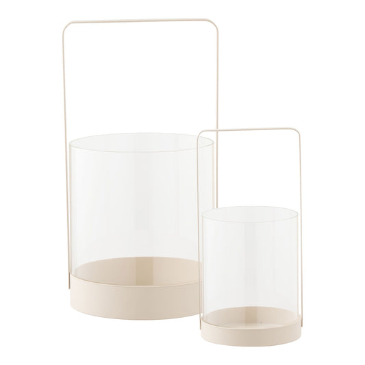 Windlicht set in beige metaal en glas