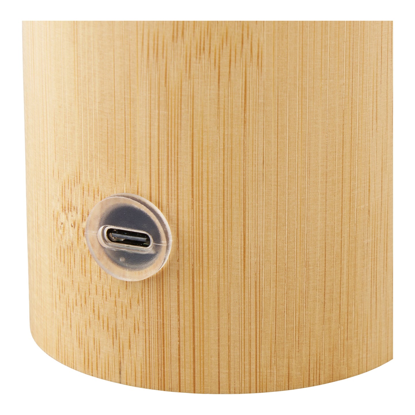 Close-up van de USB-C poort van de Stafford tafellamp in zwart bamboe